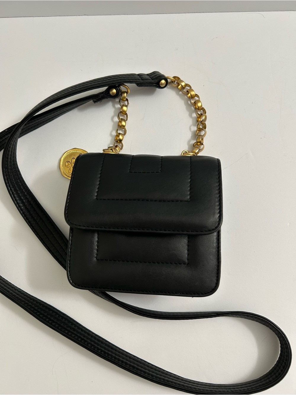 Jay Herbert by Sharif - Black Quilted LeMini Crossbody Bag with Gold Chain Strap
